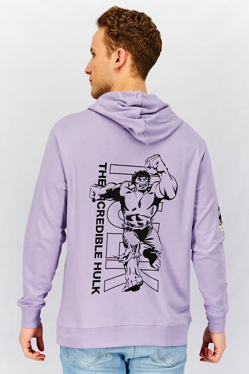 MARVEL Men Hooded Neck Graphic Print Long Sleeves Sweatshirt, Purple - Image 4
