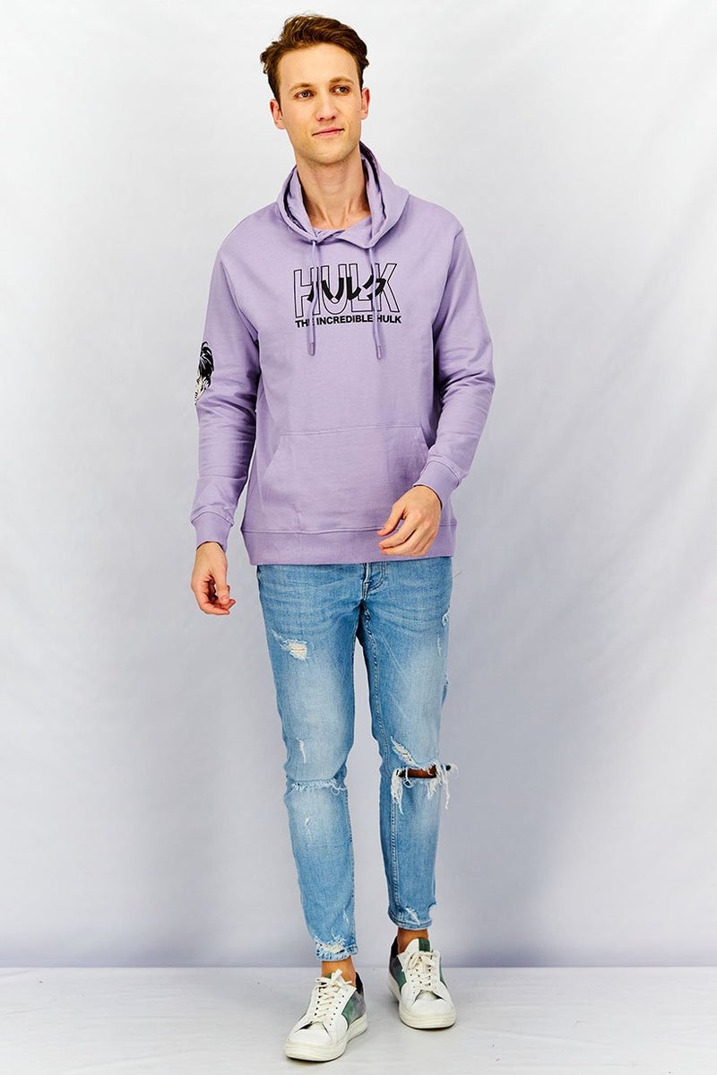 MARVEL Men Hooded Neck Graphic Print Long Sleeves Sweatshirt, Purple - Image 3