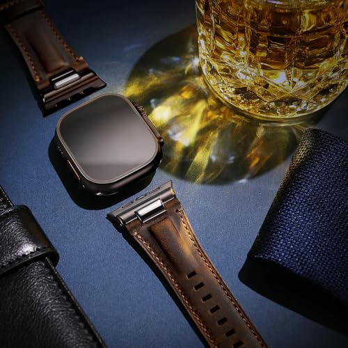 Tlselt Leather Band for Apple Watch Ultra 3/Ultra 2 Bands 49mm 46mm 45mm 44mm, Top Genuine Leather Designer Replacement Strap for iWatch Ultra 3 2 1 SE series 11 10 9 8 7 6 5 4 3 - Image 3