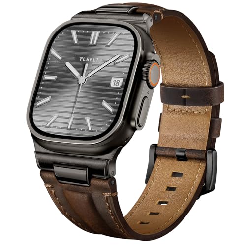 Tlselt Leather Band for Apple Watch Ultra 3/Ultra 2 Bands 49mm 46mm 45mm 44mm, Top Genuine Leather Designer Replacement Strap for iWatch Ultra 3 2 1 SE series 11 10 9 8 7 6 5 4 3 - Image 1