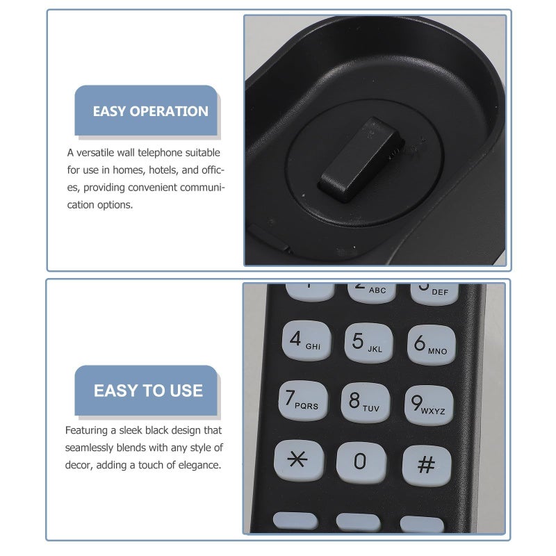 Compact Wall Corded Phone Black for Home Office Hotel Use - Image 4