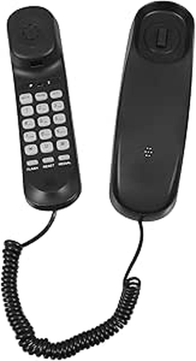 Compact Wall Corded Phone Black for Home Office Hotel Use - Image 1
