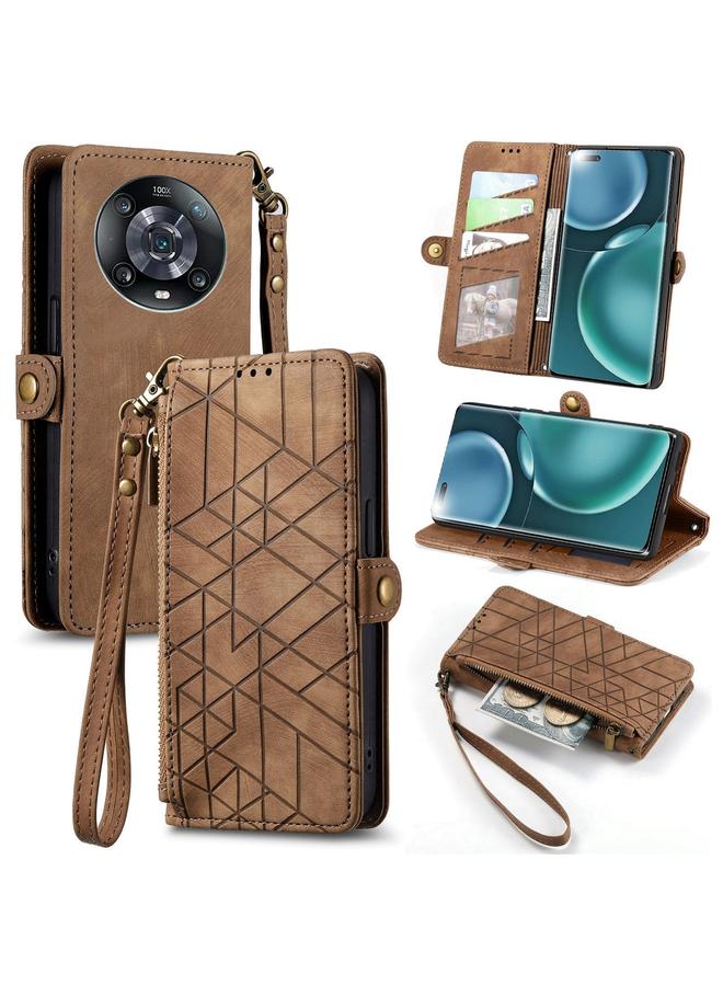 S-TOP Case For Honor Magic4 Pro Geometric Zipper Wallet Side Buckle Leather Phone Case - Image 1