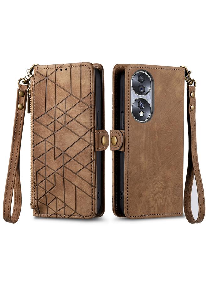 S-TOP Case For Honor Magic4 Pro Geometric Zipper Wallet Side Buckle Leather Phone Case - Image 2