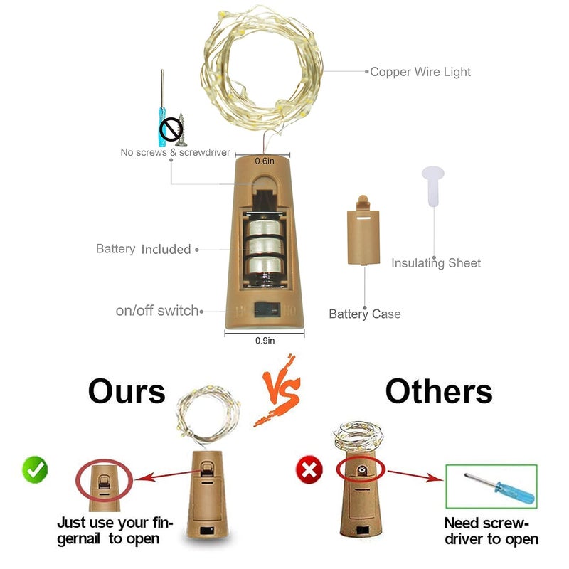 LoveNite Wine Bottle Lights with Cork LoveNite Battery Operated 20 LED Cork Shape Silver Wire Colorful Fairy Mini String LightsNo Bottles for DIY Party Decor Christmas HalloweenWedding 3 Warm White - Image 5