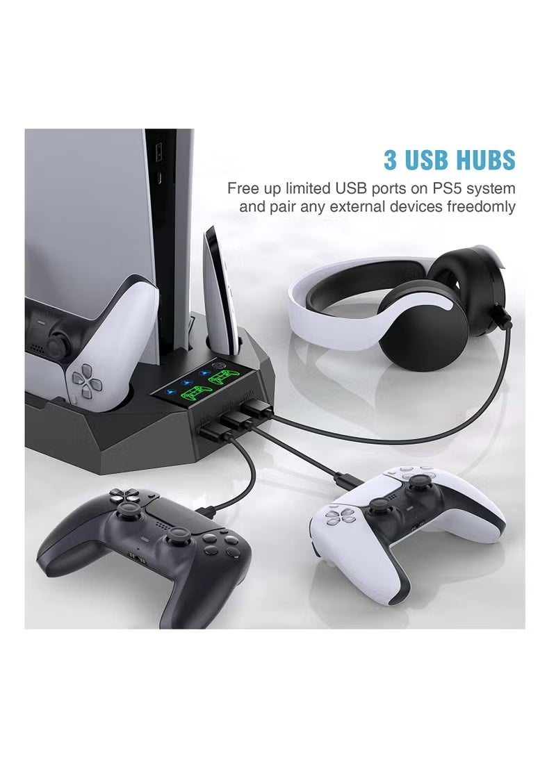 XiuWoo PS5 Stand with Cooling Station and Dual Controller Charging Station for PS5 Digital Edition, PS5 Disc Version, PS5 Cooling Fan with Headset Holder and 3 Adjustable Fan Speeds (Black) - Image 2
