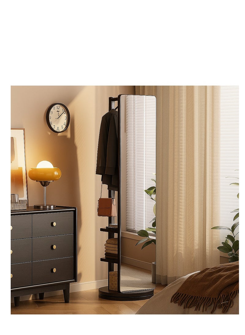 Y&D Full-Length Mirror Standing Modern and Simple Oval 360° Rotating Storage Partition Floor Rolling Dressing Mirror Wooden Movable Three-Dimensional Large Mirror 170*50cm - Image 1