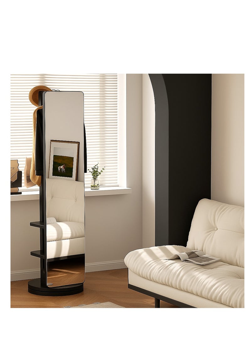 Y&D Full-Length Mirror Standing Modern and Simple Oval 360° Rotating Storage Partition Floor Rolling Dressing Mirror Wooden Movable Three-Dimensional Large Mirror 170*50cm - Image 3