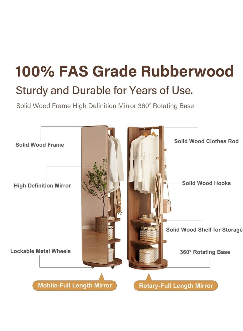 Y&D Full-Length Mirror Standing Modern and Simple Oval 360° Rotating Storage Partition Floor Rolling Dressing Mirror Wooden Movable Three-Dimensional Large Mirror 170*50cm - Image 5