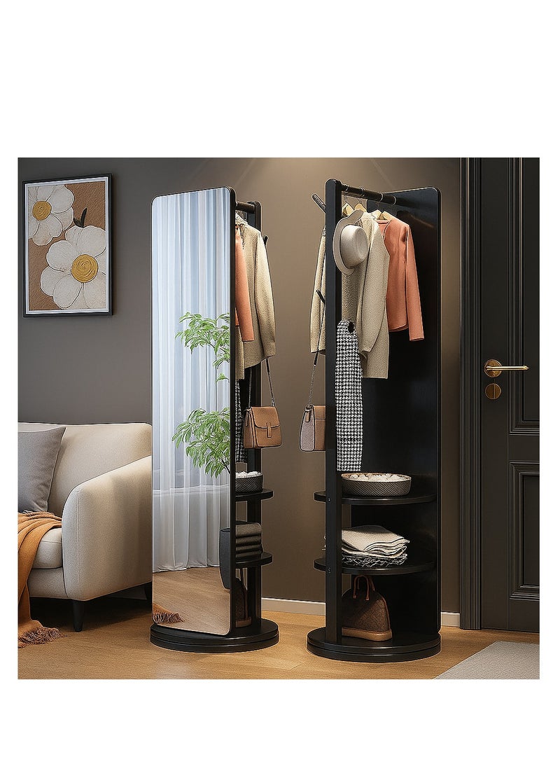 Y&D Full-Length Mirror Standing Modern and Simple Oval 360° Rotating Storage Partition Floor Rolling Dressing Mirror Wooden Movable Three-Dimensional Large Mirror 170*50cm - Image 4