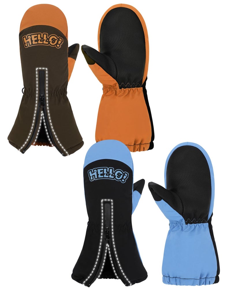 Biubee 2 Pairs Easy-On Zipper Kids Snow Gloves for Boys Ages 3-6 - Waterproof Warm Fleece Toddler Mittens, Christmas Stocking Stuffers Gifts - Image 1