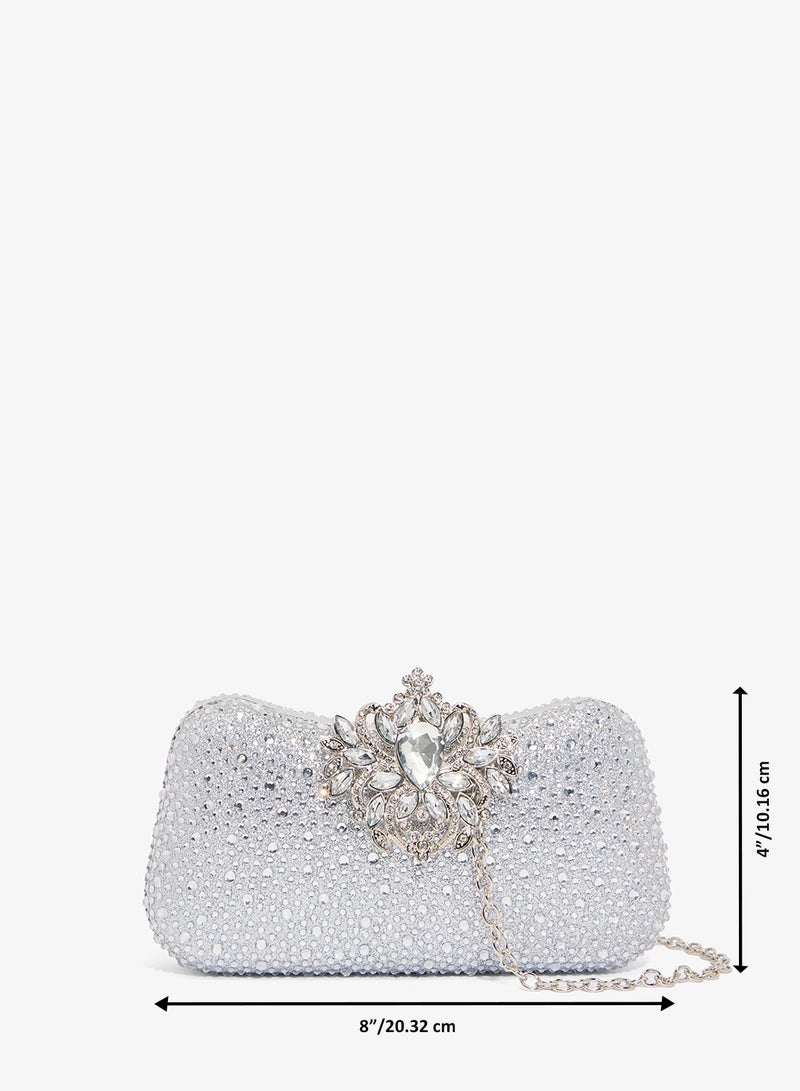 خزانة حقيبة يد فضية مزينة بالماس المفصل - Image 5