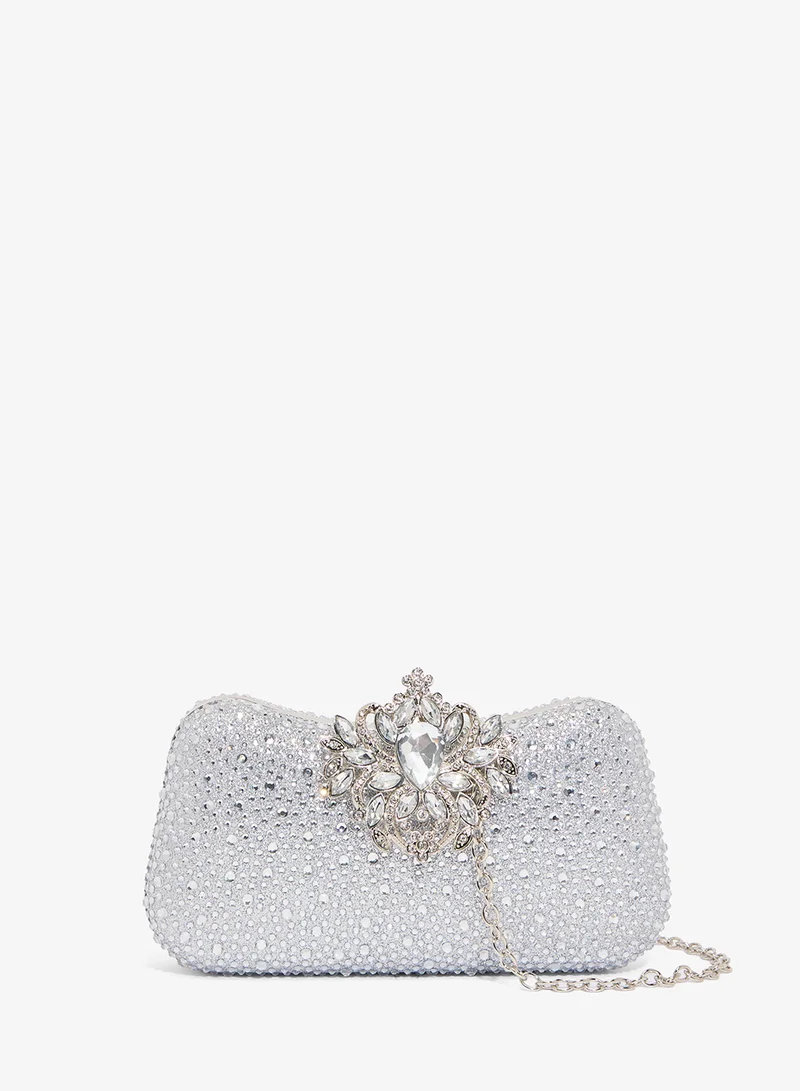 Silver Detailed Diamonte Embellished  Handbag