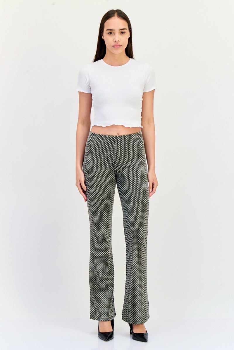 Pull & Bear Women Regular Fit Geometric Pattern Wide Leg Pants, Multicolor - Image 2
