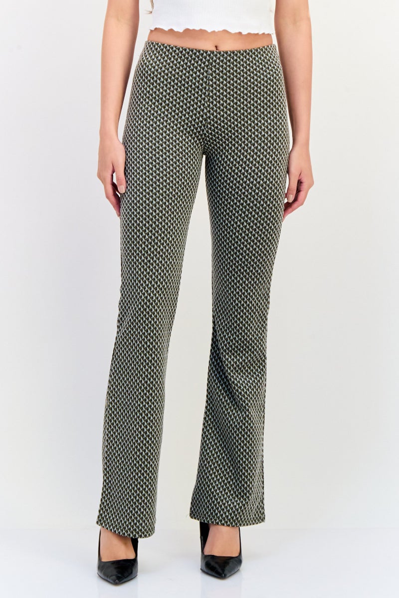 Pull & Bear Women Regular Fit Geometric Pattern Wide Leg Pants, Multicolor - Image 1