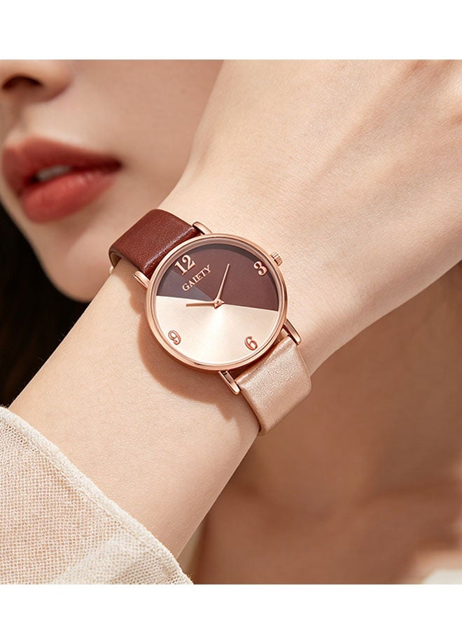 GAIETY Women's rose gold brown PU strap digital watch with diamond heart-shaped necklace, bracelet, ring, and earrings jewelry set, 5 pieces - Image 2
