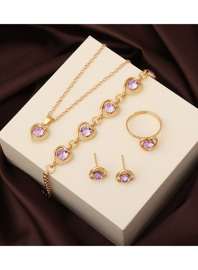GAIETY Women's rose gold brown PU strap digital watch with diamond heart-shaped necklace, bracelet, ring, and earrings jewelry set, 5 pieces - Image 3