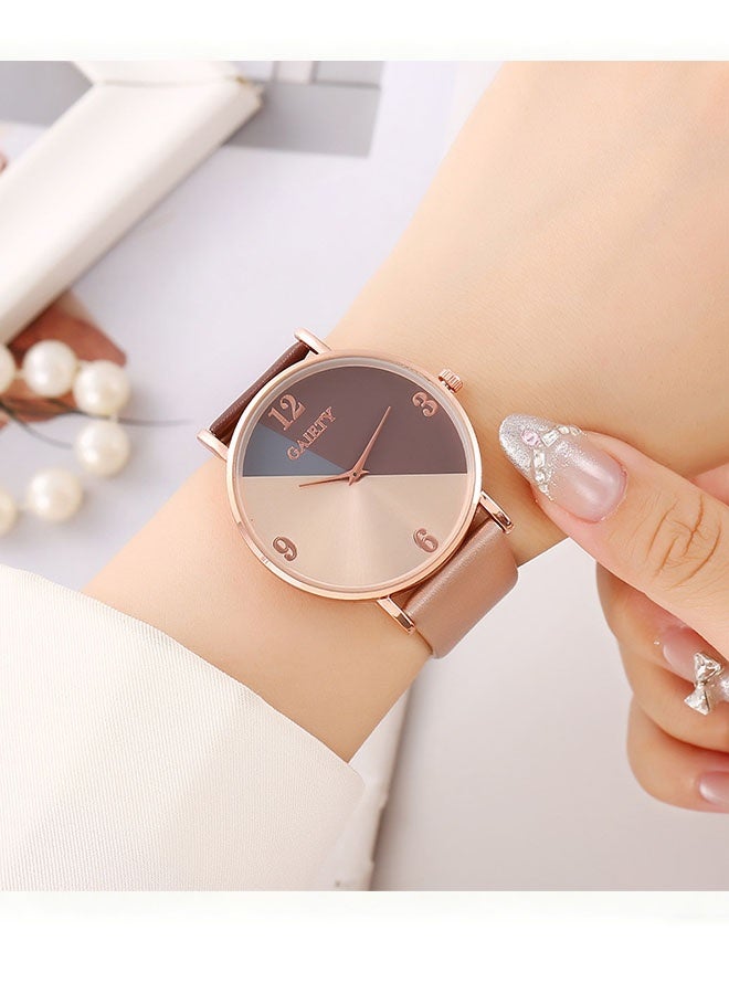 GAIETY Women's rose gold brown PU strap digital watch with diamond heart-shaped necklace, bracelet, ring, and earrings jewelry set, 5 pieces - Image 5