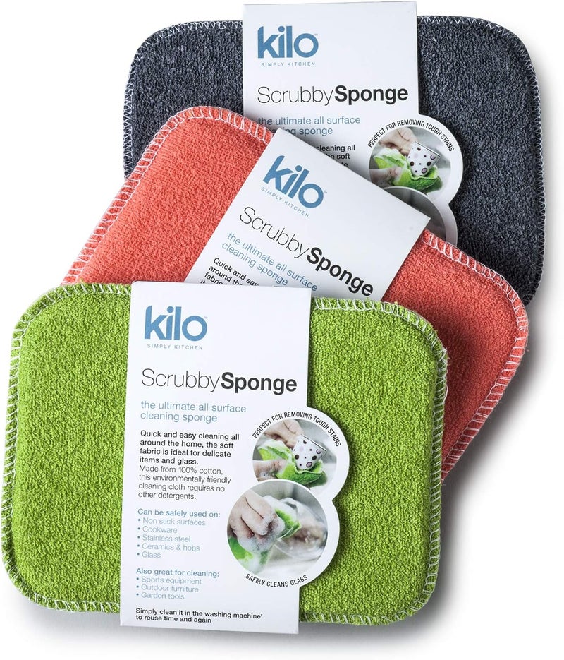 kilo Scrubby Sponge-Non-Scratch Pot Scourer with Absorbent Core, Multi-Purpose Set of 3 (Various Colours), One Size - Image 1