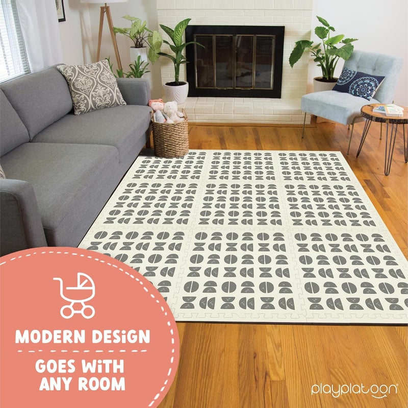 Play Platoon Non-Toxic Large Kids Mats for Floors, 9 Tile 72 x 72 inch, Extra-Thick Interlocking Tiles, 24 x 24 in. Puzzle Mat Pieces with Border, Neutral Playmat Rug for Toddlers & Children - Image 5