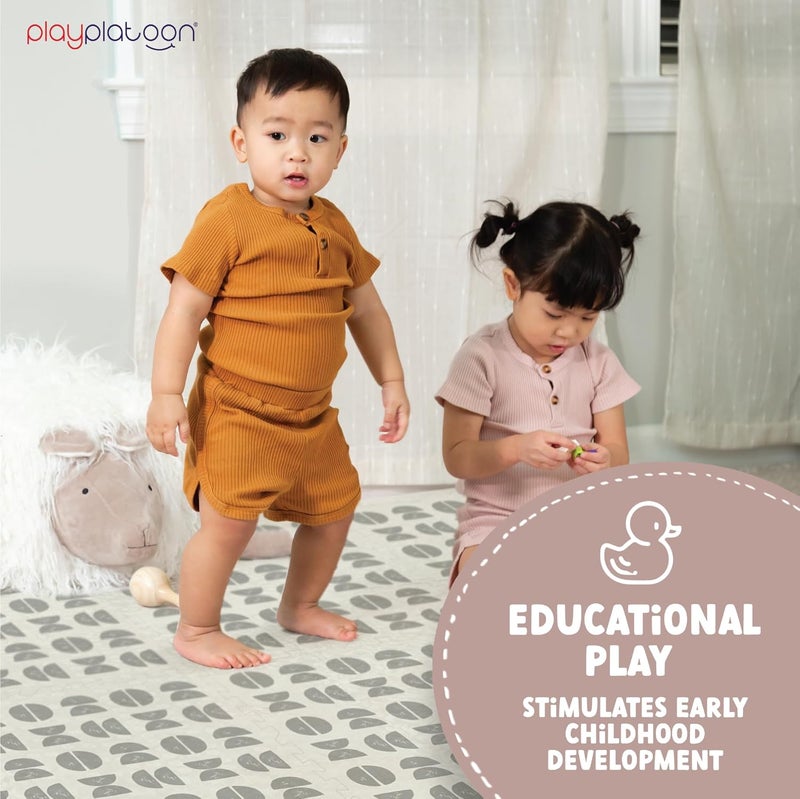 Play Platoon Non-Toxic Large Kids Mats for Floors, 9 Tile 72 x 72 inch, Extra-Thick Interlocking Tiles, 24 x 24 in. Puzzle Mat Pieces with Border, Neutral Playmat Rug for Toddlers & Children - Image 4