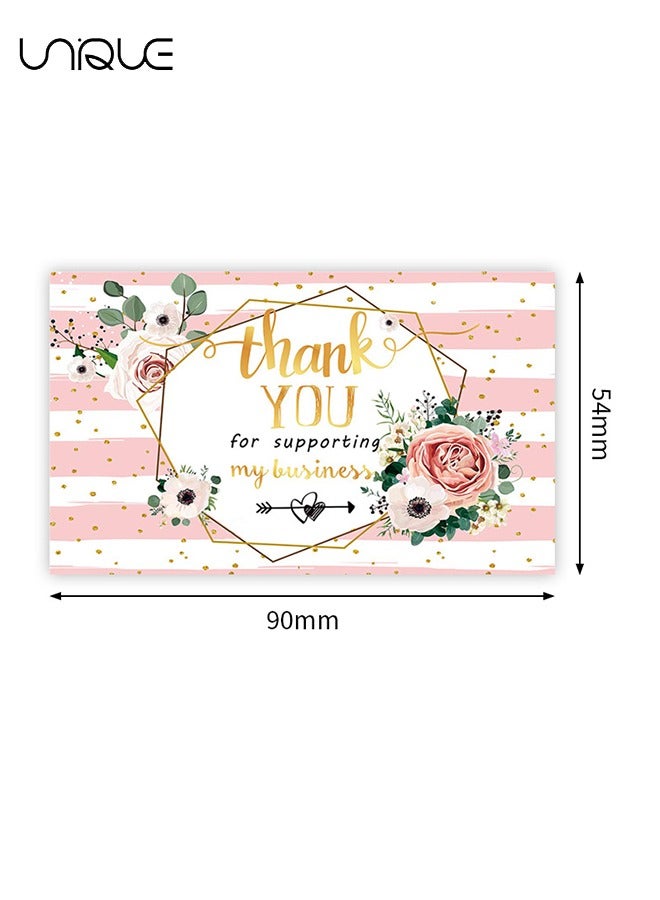 Unique 100 Pcs Card - 5*9cm Pink Thank You Postcard - Imitation Gold & Pink Floral Thank You Card - Small Business Supplies Boutique Supplies - Image 2