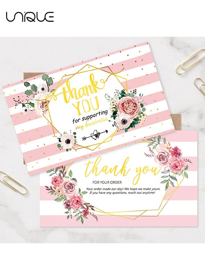 Unique 100 Pcs Card - 5*9cm Pink Thank You Postcard - Imitation Gold & Pink Floral Thank You Card - Small Business Supplies Boutique Supplies - Image 3