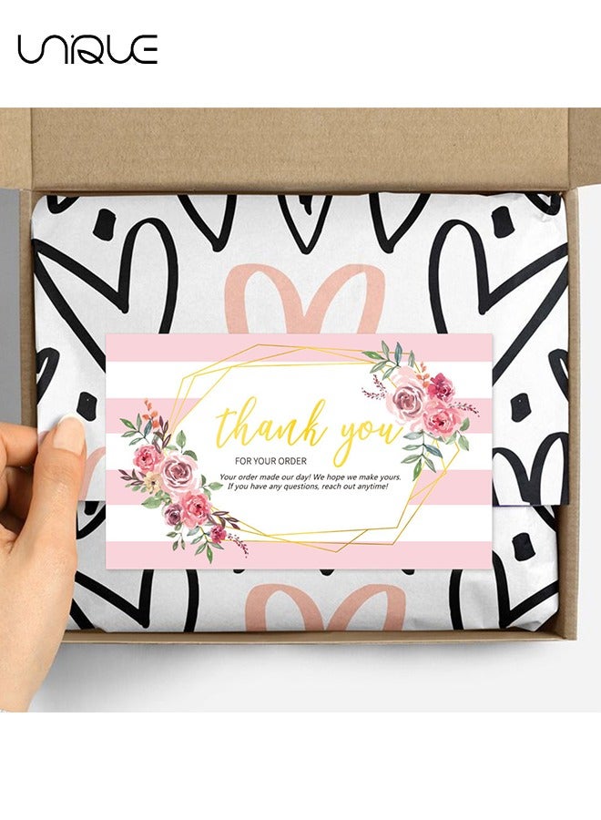 Unique 100 Pcs Card - 5*9cm Pink Thank You Postcard - Imitation Gold & Pink Floral Thank You Card - Small Business Supplies Boutique Supplies - Image 4