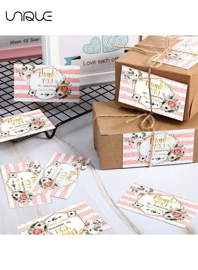 Unique 100 Pcs Card - 5*9cm Pink Thank You Postcard - Imitation Gold & Pink Floral Thank You Card - Small Business Supplies Boutique Supplies - Image 5