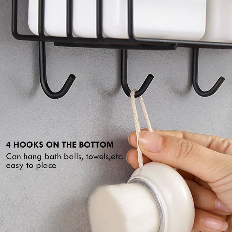 ZIVIK Shampoo Holder Kitchen Organizer Bathroom Shelves with 4 Hook, Hooked Toilet Accessories Storage Shelves Punch-Free Floating Metal Floating Shelf Shower Hanging Basket - Image 2
