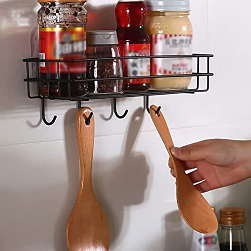 ZIVIK Shampoo Holder Kitchen Organizer Bathroom Shelves with 4 Hook, Hooked Toilet Accessories Storage Shelves Punch-Free Floating Metal Floating Shelf Shower Hanging Basket - Image 1