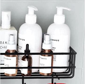 ZIVIK Shampoo Holder Kitchen Organizer Bathroom Shelves with 4 Hook, Hooked Toilet Accessories Storage Shelves Punch-Free Floating Metal Floating Shelf Shower Hanging Basket - Image 3