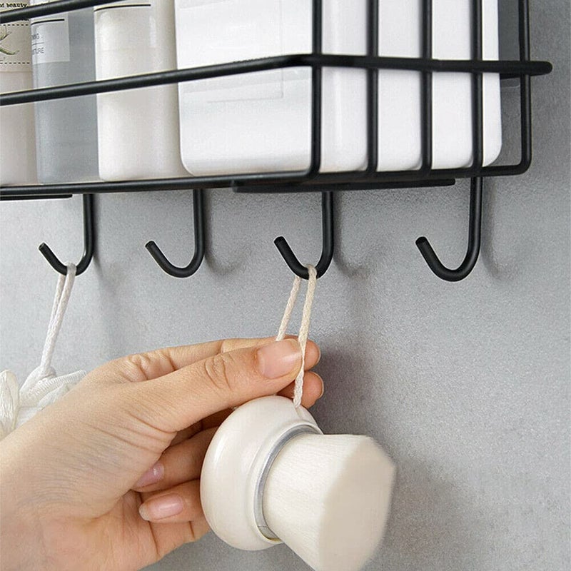 ZIVIK Shampoo Holder Kitchen Organizer Bathroom Shelves with 4 Hook, Hooked Toilet Accessories Storage Shelves Punch-Free Floating Metal Floating Shelf Shower Hanging Basket - Image 4