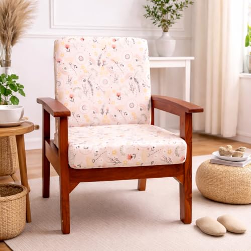 STITCHNEST 'Contour Fit Series' Stretchable Printed Wooden Sofa Cover (Pack of 2) – Elastic Wooden Chair Cover | Wooden Sofa Seat Cover | Size - 20-21 x 20-21 x 3-5 in - Image 1