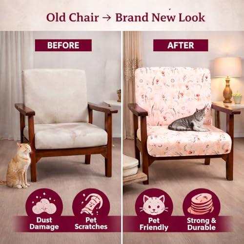 STITCHNEST 'Contour Fit Series' Stretchable Printed Wooden Sofa Cover (Pack of 2) – Elastic Wooden Chair Cover | Wooden Sofa Seat Cover | Size - 20-21 x 20-21 x 3-5 in - Image 5