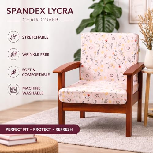 STITCHNEST 'Contour Fit Series' Stretchable Printed Wooden Sofa Cover (Pack of 2) – Elastic Wooden Chair Cover | Wooden Sofa Seat Cover | Size - 20-21 x 20-21 x 3-5 in - Image 2