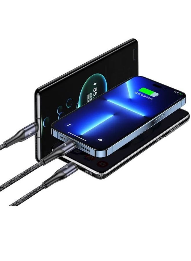 Usams - 66W 3IN1 Transparent Digital Display Fast Charging & Data Cable for iPhone 14/14 Plus/ 14 Pro/14 Pro Max/iPhone 13/12/11/XS/Pro Max MacBook Air, iPad Pro 12.9", Samsung S21+, Huawei P30 black - Image 1