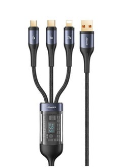 66W 3IN1 Transparent Digital Display Fast Charging & Data Cable for iPhone 14/14 Plus/ 14 Pro/14 Pro Max/iPhone 13/12/11/XS/Pro Max MacBook Air, iPad Pro 12.9", Samsung S21+, Huawei P30 black