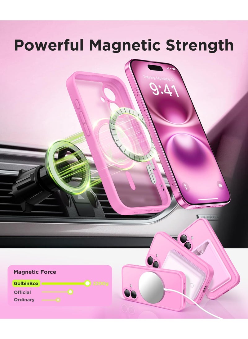 جولبينبوكس جراب مغناطيسي لهاتف iPhone 16 مع زر التقاط للتحكم في الكاميرا، متوافق مع MagSafe، [حماية كاملة للكاميرا] [واقي شاشة 2X] غطاء هاتف شفاف غير لامع لهاتف iPhone 16 مقاس 6.1 بوصة (وردي) - Image 3