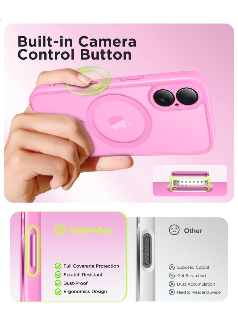 جولبينبوكس جراب مغناطيسي لهاتف iPhone 16 مع زر التقاط للتحكم في الكاميرا، متوافق مع MagSafe، [حماية كاملة للكاميرا] [واقي شاشة 2X] غطاء هاتف شفاف غير لامع لهاتف iPhone 16 مقاس 6.1 بوصة (وردي) - Image 2