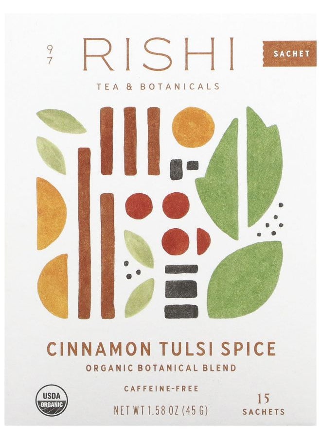 Rishi Cinnamon Tulsi Spice Caffeine-Free 15 Sachets 1.58 oz (45 g) 