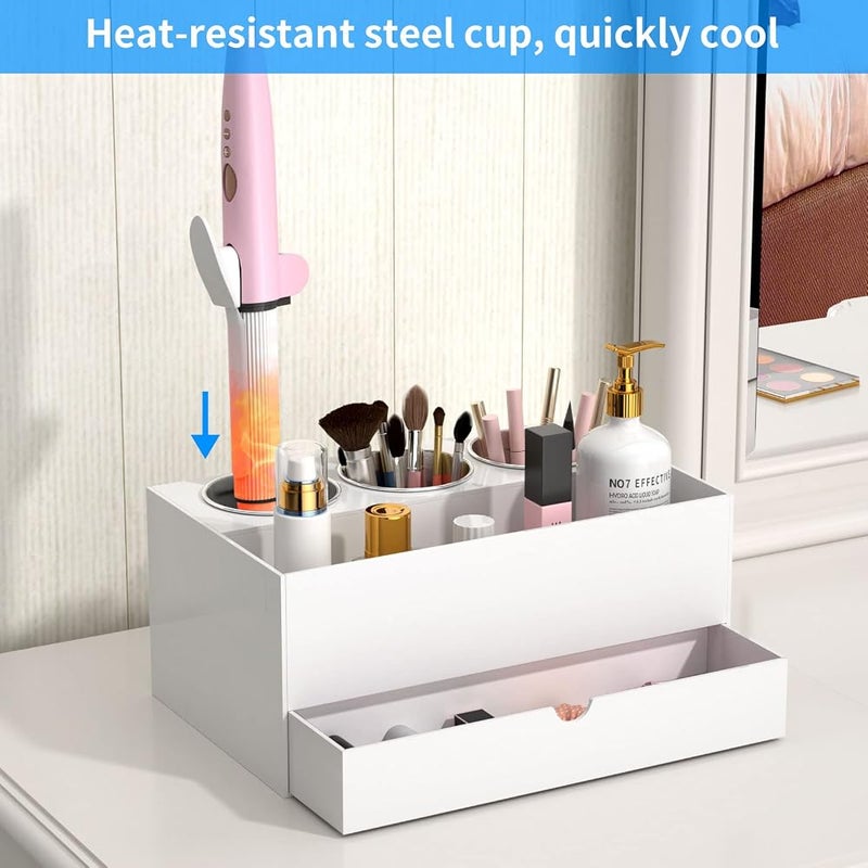 NIUBEE Hair Tool Organizer, White Acrylic Hair Dryer and Styling Organizer with Drawer, Bathroom Countertop Blow Dryer Holder, Vanity Caddy Storage Stand for Accessories, Makeup, Toiletries - Image 3