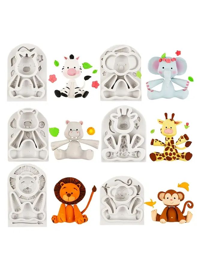 Gray Silicone Mold Set For Chocolate Cake Decorations Elephant Lion Monkey Zebra Giraffe - Image 2