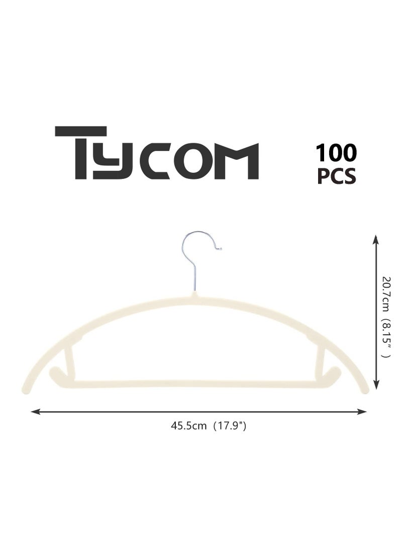 TYCOM Non Slip Velvet Hangers Suit Hangers 100 Pack Ultra Thin Space Saving 360 Degree Swivel Hook Clothes Hangers for Coats Jackets Pants and Dress Curved 100 Pieces Beige.  - Image 2