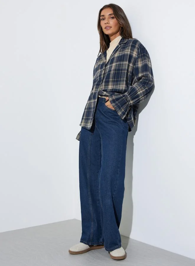 ستايلي Blue Checked Print Long Sleeve Shirt