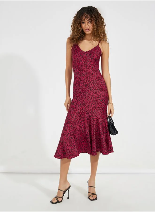 Styli Animal Print Strappy A-Line Midi Dress