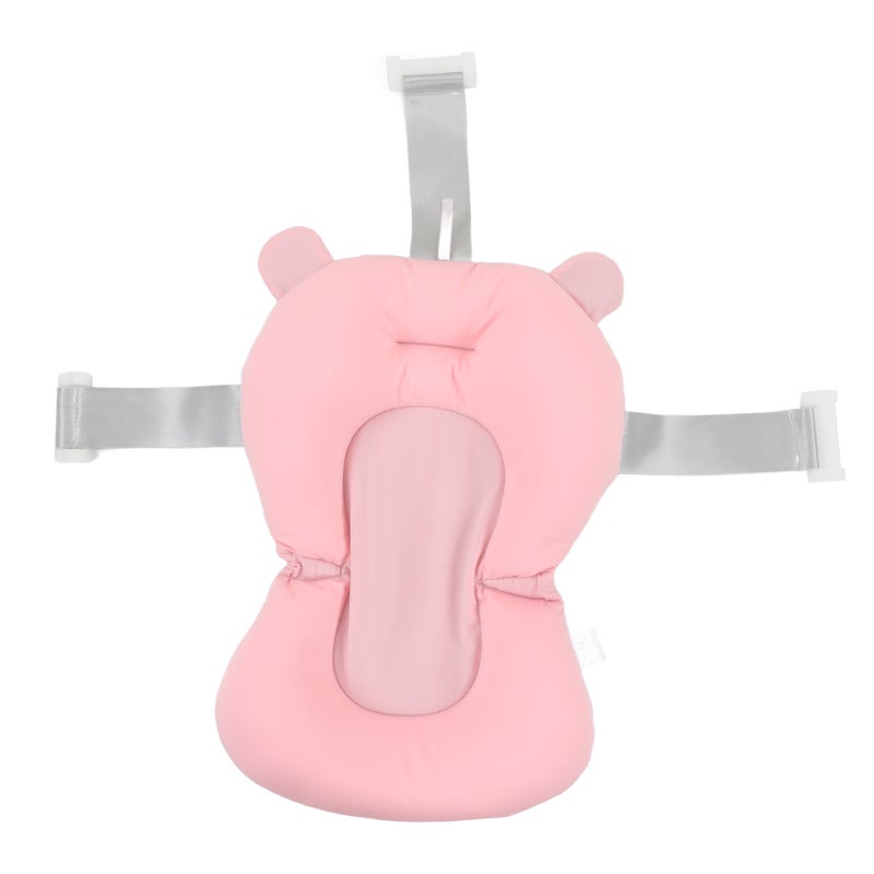 Baby Bath Support Pillow: Pink Bear, 0-12 Months, 3 Snap Safety Belts, Odorless 3-Layer Fabric, Foldable Floating Bath Cushion - Easy Clean, Full Body Wrapping Support for Newborn Baby Tub Baths - Image 1