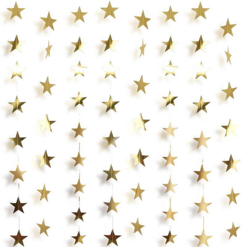 Rypyp 105Feet Gold Star Garland Banner Hanging Birthday Graduation Party Decorations- Golden Double Side Twinkle Paper Stars Streamers Backdrop for Prom Classroom Welcome Home Ceiling Decor, 8Pack - Image 1