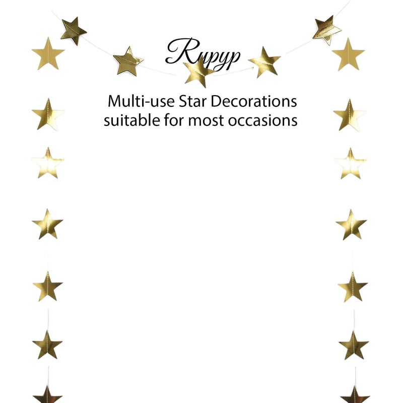 Rypyp 105Feet Gold Star Garland Banner Hanging Birthday Graduation Party Decorations- Golden Double Side Twinkle Paper Stars Streamers Backdrop for Prom Classroom Welcome Home Ceiling Decor, 8Pack - Image 5