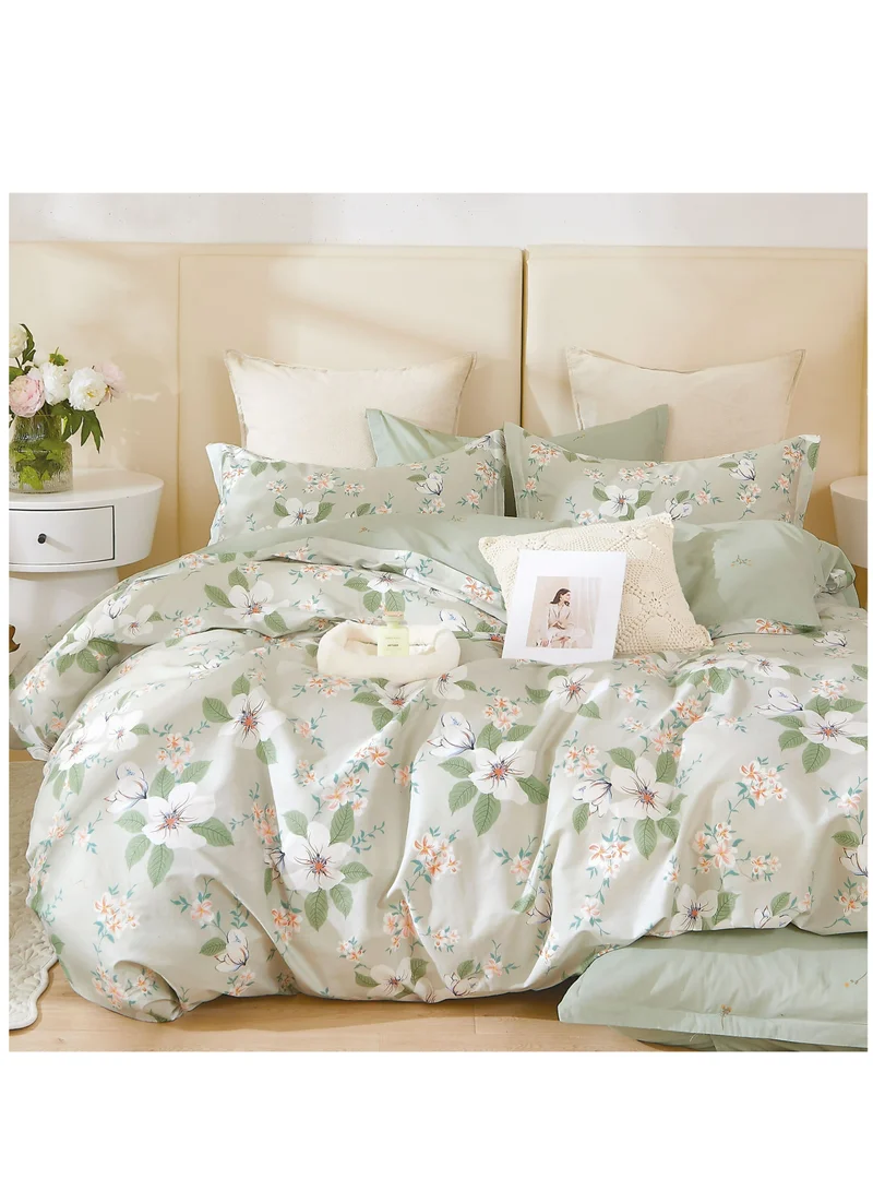 Donetella Cotton Comforter Set 5-Pcs Single Size Reversible Printed Comforter Set With Super Soft Down Alternative Filling,Pastel Gray